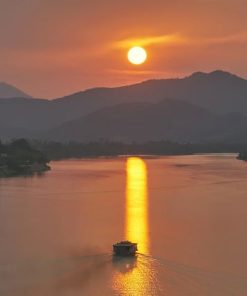 beautiful sunset on perfume river in hue